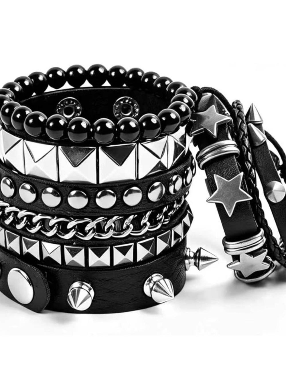 6 Goth Bracelets Studded Bracelets Set Of Punk Bracelets Studded Unisex
